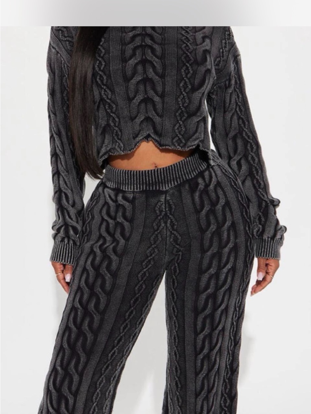 Fashion Nova Charcoal Cable Knit Wide-Leg Pants